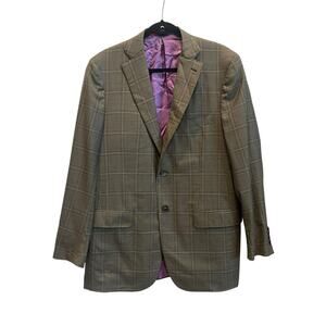 ISAIA Size 52 Green Yellow Plaid Wool Single Breasted Sport Coat